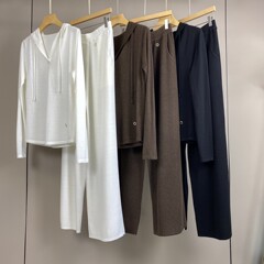 南油竿品25春秋LP新型減齢フード付き長袖ニットストレートズボンウールセット