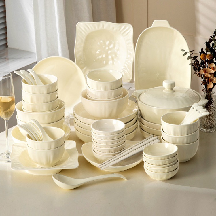 Bowl and Plate Set for Home Use 2024 New Cream Style Gift Underglaze Color Tableware Simple Modern Bowl Butterfly Bowl and Chopsticks Combination
