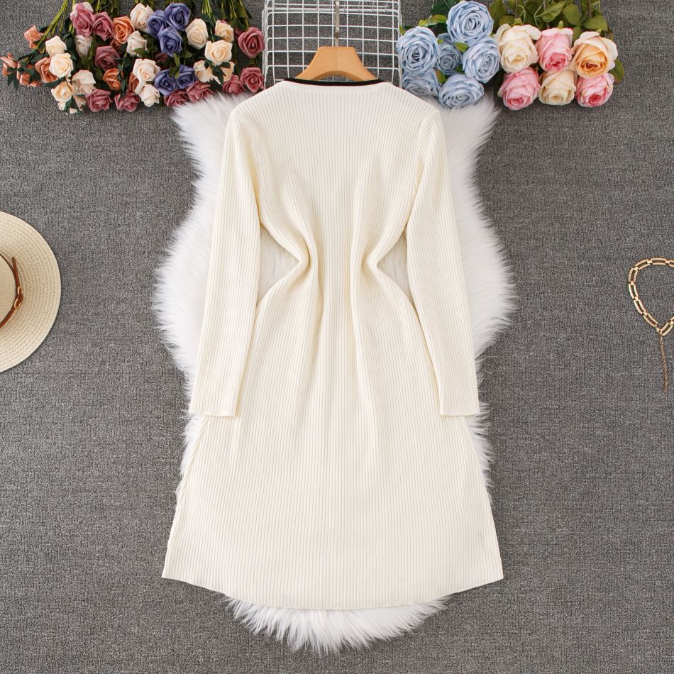 Bow-Knot Long Sleeve Knit Dress - Slim Fit Bodycon Sweater Dress For Autumn/Winter (Black/Red/Beige, S/M/L/Xl)_ecoleips.com
