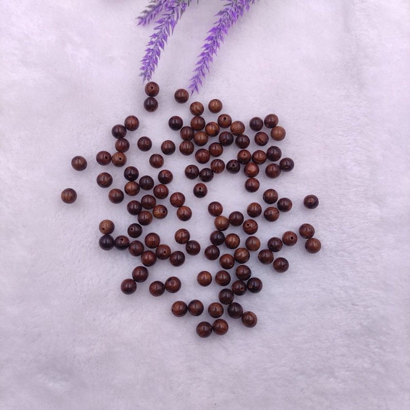 复古黑梨木花木珠天然木纹散珠直孔圆珠DIY手链手串串珠饰品配件