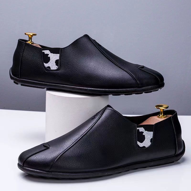 (2개) 남성 비즈니스 캐주얼 가죽 신발 패션 콩 신발 소프트 단독 슬립 온 신발 야외 운전 드라이버 신발 남성 신발