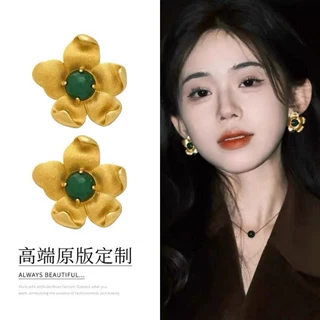 超仙气质立体花朵耳环法式复古时尚中古风耳钉高级感重工百搭耳饰
