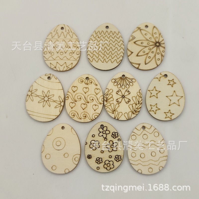 Huevos de madera de dibujos animados de madera con estampado tallado en madera, 25 piezas de madera en forma de conejo y pollo en un paquete