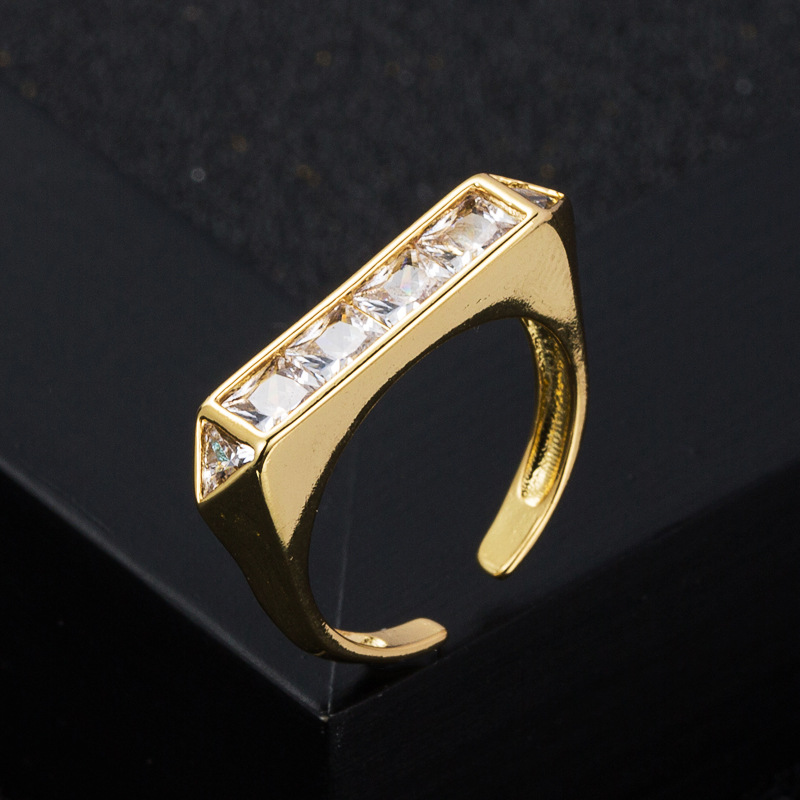 Fashion Copper Micro-set Zircon Open Rainbow Ring Hip-hop Tail Ring display picture 5