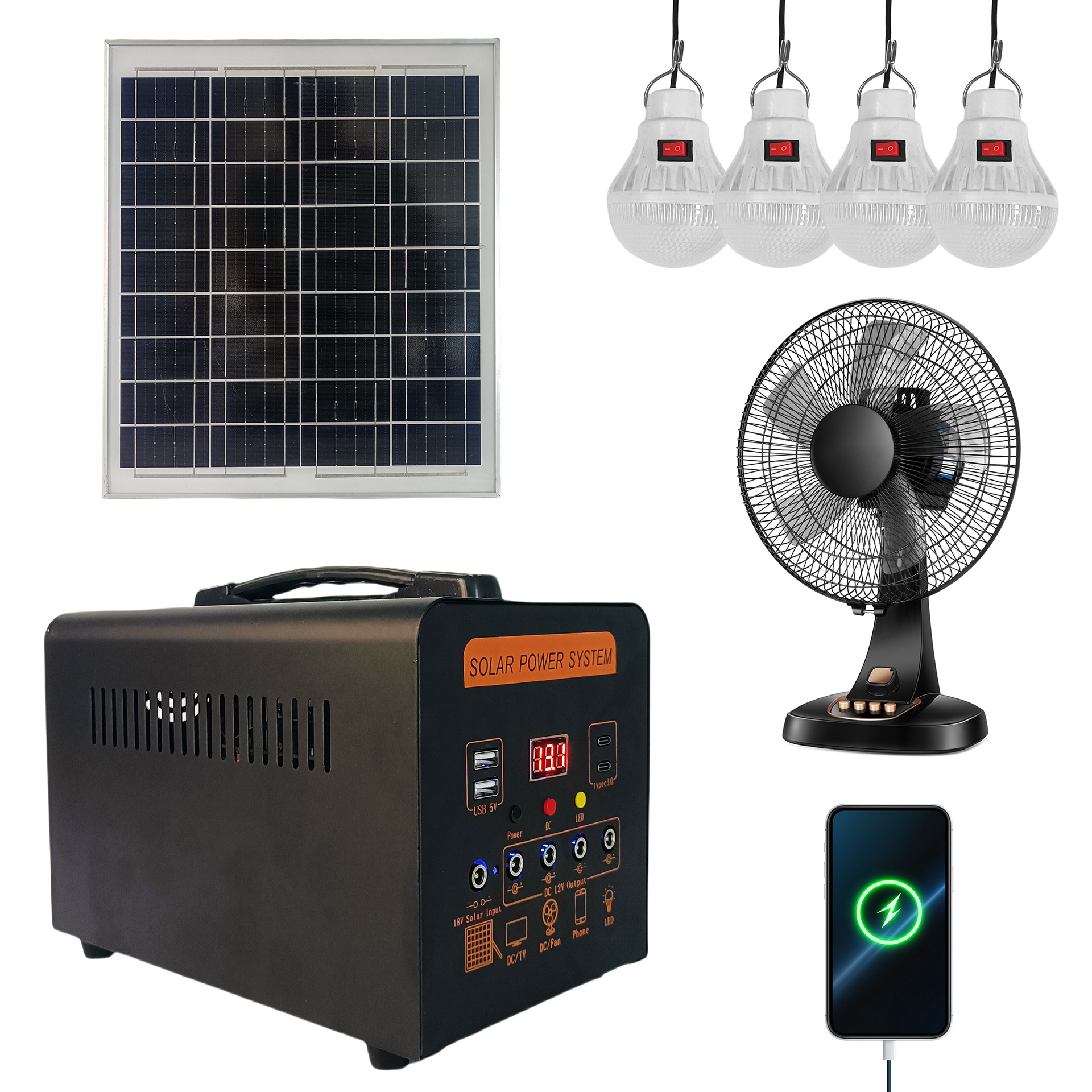 户外移动电源500W220V太阳能发电收音机蓝牙系统停电夜市缺电露营