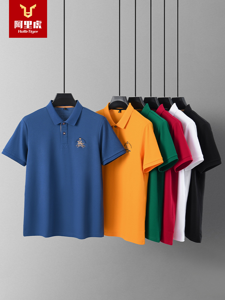 Элитная летняя шелковая футболка polo, короткий рукав, с вышивкой