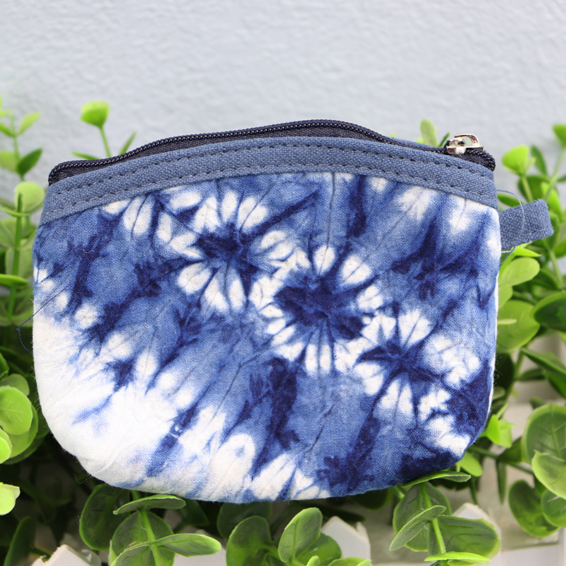 도매 윈난 달리 민족 직물 수제 타이 염색 블루 염료 클러치 백 카드 가방 지갑 타이 염료 가방