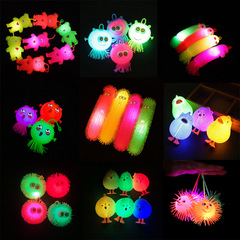 跨境發光刺蝟毛毛球兒童發泄球捏捏樂彈力球凸眼帶繩閃光玩具批發