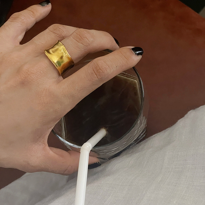 Korean Style Matte Gold And Silver Two-Tone For Women Minimalist Fashion Personality Versatile Open Index Finger Ring_voghion.com