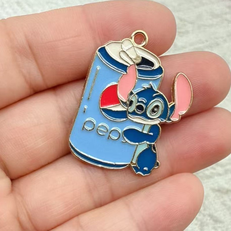漫画アニメかわいいステッチ合金オイル滴下 diy ジュエリーアクセサリーネックレスイヤリングブレスレットキーホルダーペンダント|undefined