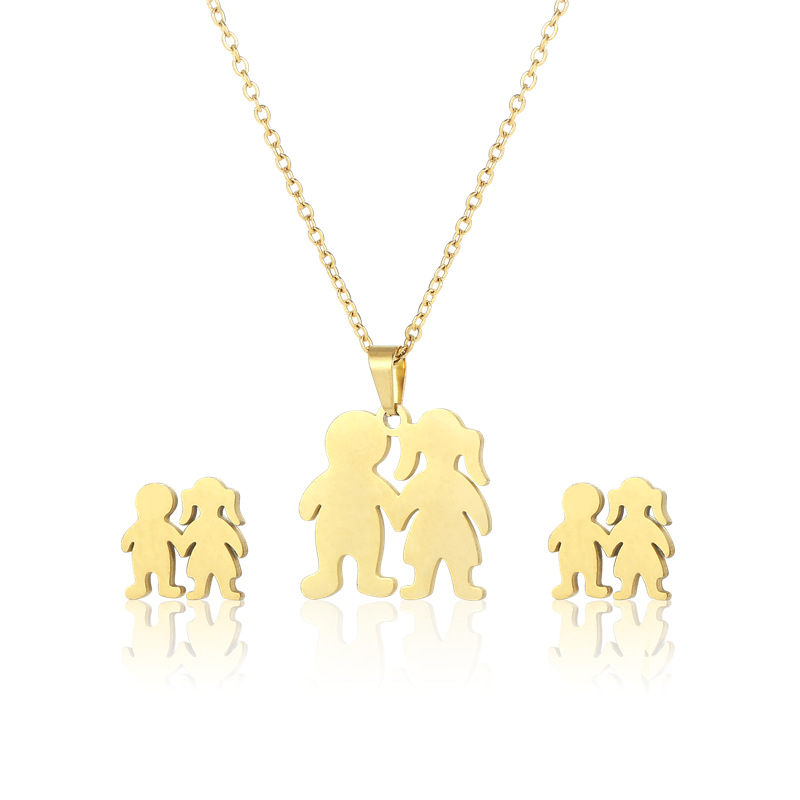 fashion stainless steel boys girls pendant necklace earrings set