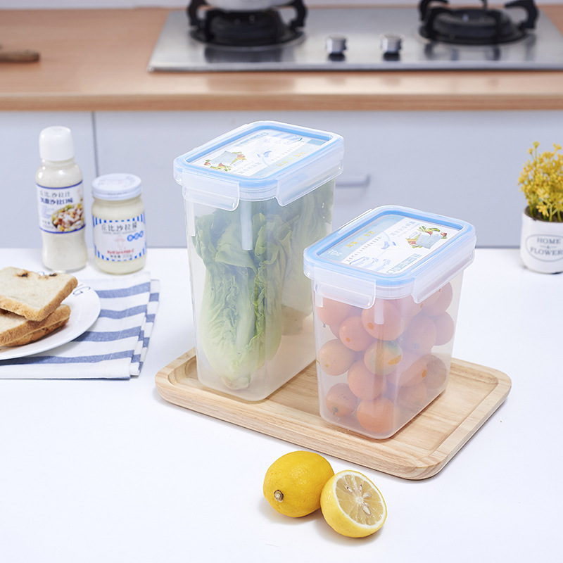 Buckle Transparent Rectangular Kitchen Refrigerator Fruit And Vegetable Fresh-keeping Box Moisture-proof Sealed Snack Storage Box Grain Can