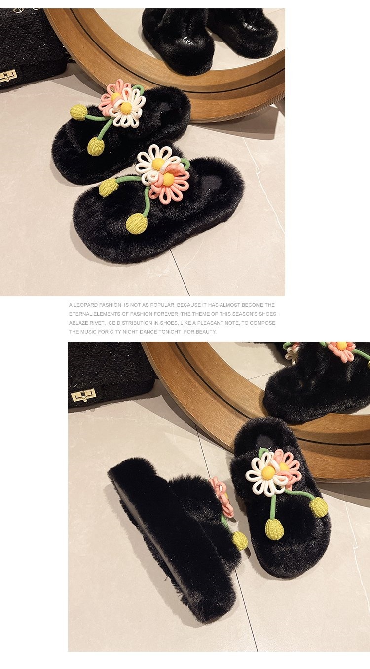 Fresh Flower Plüsch Damen, Bequem Casual, Leicht zu tragen, Hausschuhe fürs Büro, Baumwollpantoffeln mit dicker Sohle,_voghion.com