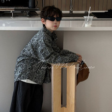 泰如2025秋季新款男童老钱风花衬衫儿童韩版洋气休闲时尚衬衫潮