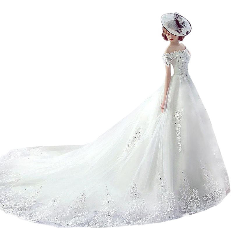 Vestido de novia estilo 2026 para novias, con hombros descubiertos y cola, de cintura alta, que cubre el abdomen, de tul ligero estilo francés, estilo Hepburn, de una pieza, al por mayor. image 1