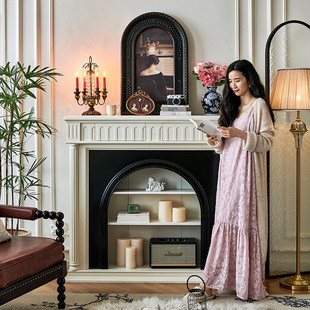 French Cream Style White Fireplace Decorative Cabinet Solid Wood Living Room Wall Storage Storage Cabinet Entrance Hall Entrance Cabinet
