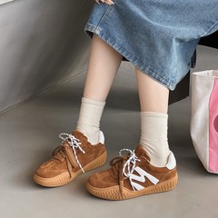 韩版复古头层牛皮德训鞋女2025秋季新款轻便舒适百搭休闲运动板鞋