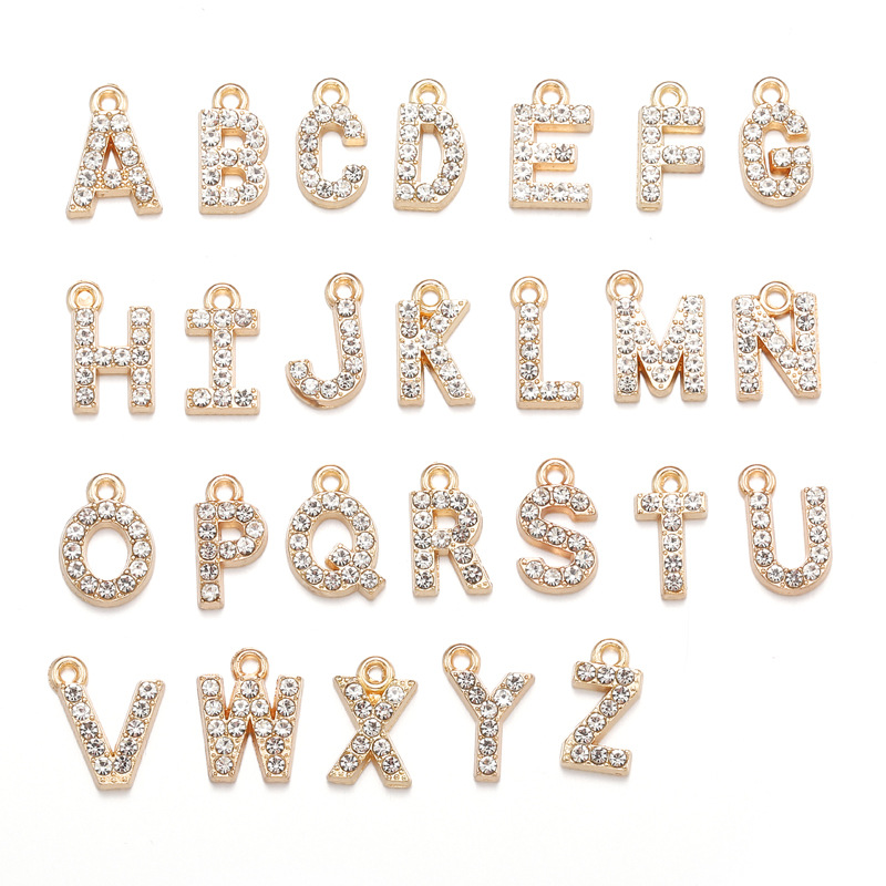 DIY合金饰品配件26个英文镶钻竖字母吊坠 手链项链装饰挂件S130