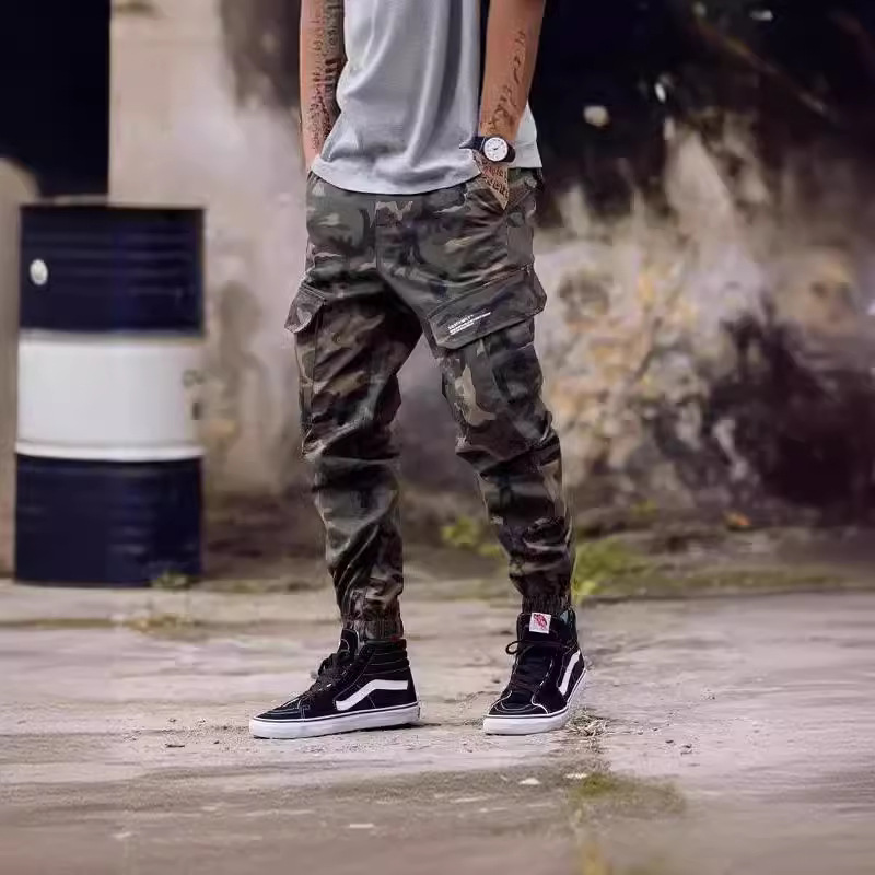 High Street Style Foot Shrink Leg Camouflage Jogging Workwear Functional Multi-Pocket Foot Pants Trendy Men's Slim-Fit Leg Casual Pants