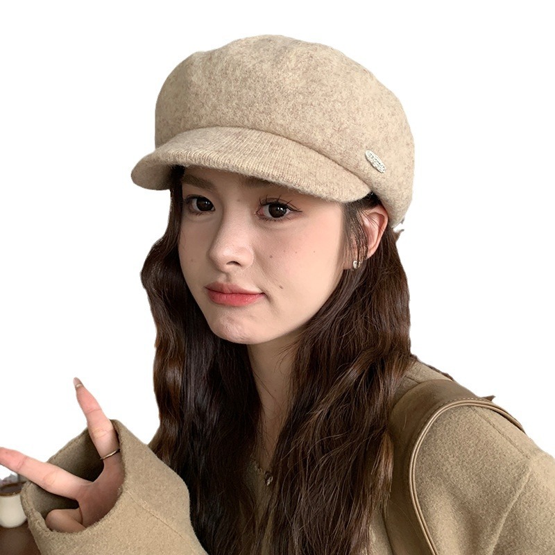 Boina de lana de mujeres de otoño y invierno moda versátil tendencia muestra cara pequeña gorra pintora gorra de boca de pato retró gorra de octogono