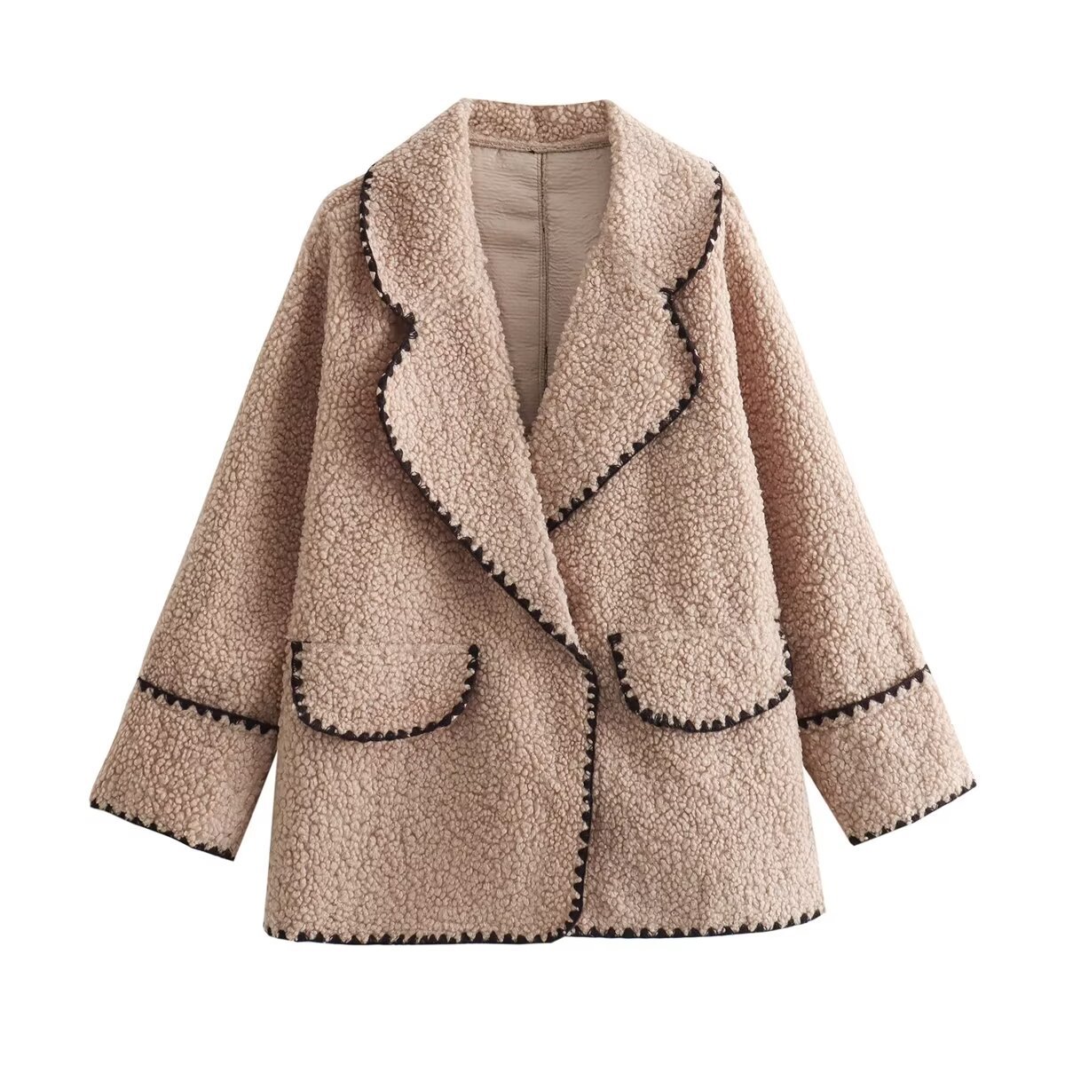 Women's 2024 new style casual granular fleece slim fit lamb wool coat B62905_voghion.com