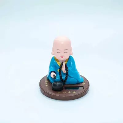 Fish Nodding Little Monk: Car ornaments - color-box-packaging-blue-round-bottom