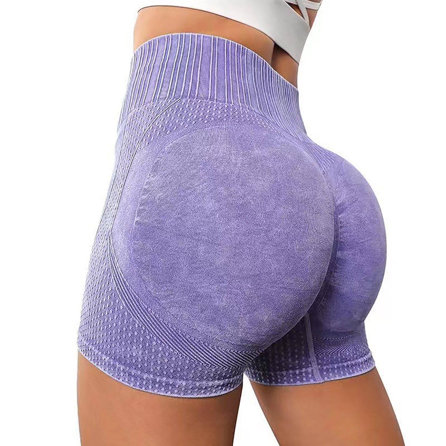 Transfronterizo nuevo lavado melocotón cadera fitness shorts desnuda vientre contracción pantalones de yoga imitación Denim deportes apretados tres pantalones