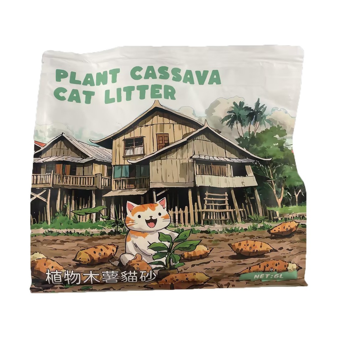 Arena para Gatos de Tapioca a Base de Plantas, Bolsa Grande de 10 kg para el Sudeste Asiático, Fuerte Aglutinación, Desodorizante, Baja en Polvo, Venta al por Mayor de Arena para Gatos de Tapioca.