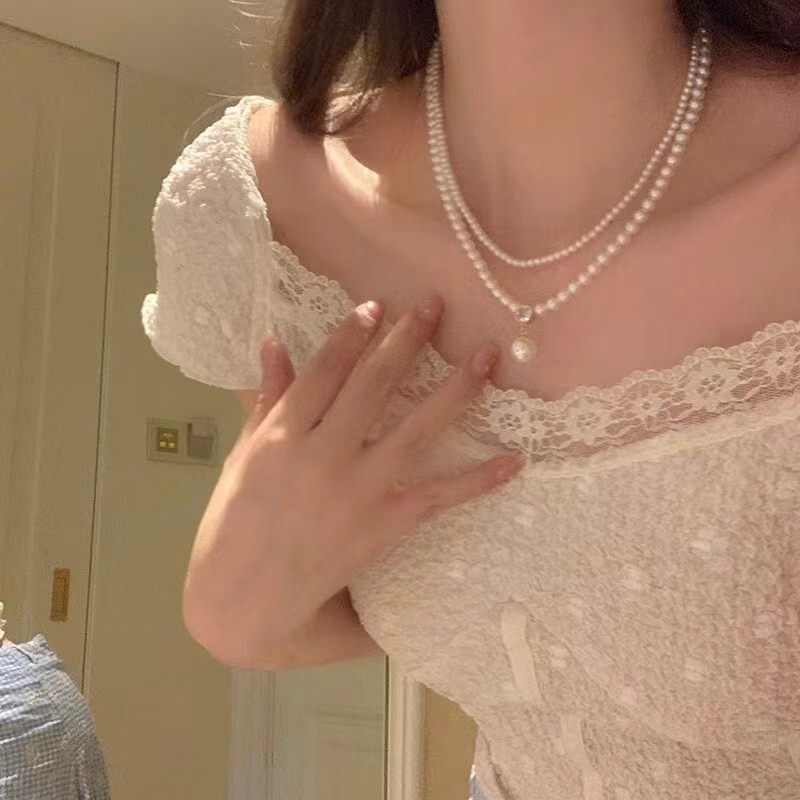 French Retro Pearl Double-Layer Necklace Millet Bead Accessories Women's High-End Accessible Luxury Niche Clavicle Chain Choker