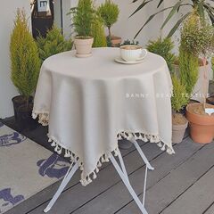 食卓布芸ins綿麻風流蘇テーブルクロス純色小清新日本式北欧無地茶の四角い円卓