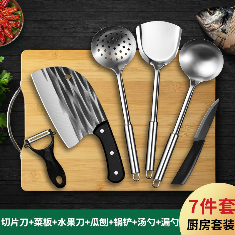 Set de cuchillos de cocina con tabla 2 en 1, cuchillo forjado, ideal para hogar o dormitorio