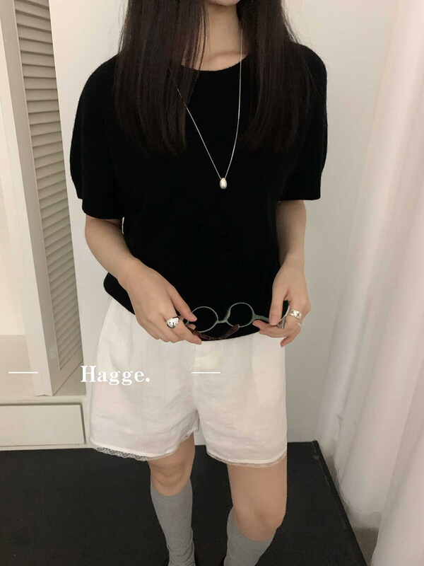 春秋100%纯羊毛短袖女五分袖圆领套头羊毛针织打底衫半袖毛衣女潮|undefined