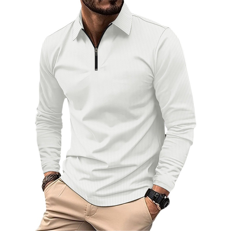 Nueva estación independiente eBay transfronteriza europea y americana de los hombres de la solapa de la moda de color sólido de la galleta de manga larga de los hombres de la camiseta POLO