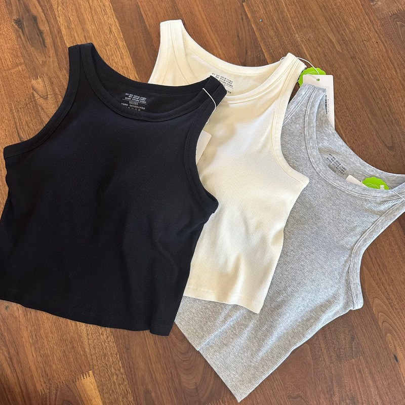 New Four Seasons U Home Short Vest bra Women's Chun Cotton Base Single Wear Sweat-absorbent Solid Color Casual All-match Spice Girl Style