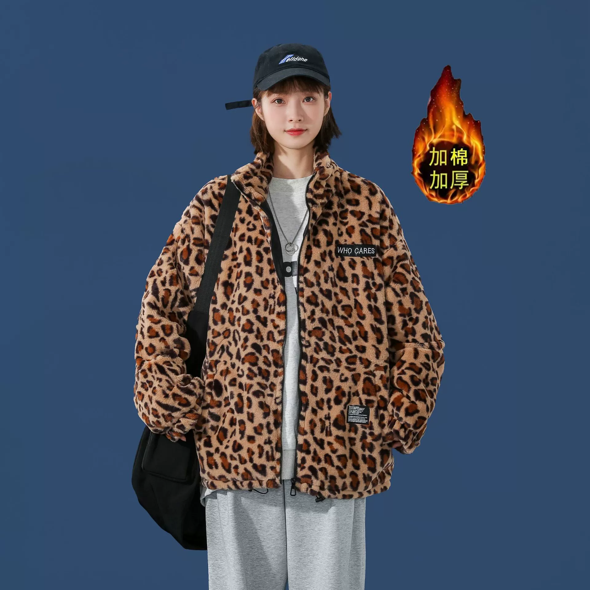 Новая зимняя мужская хлопковая Модная брендовая свободная короткая плюшевая куртка с леопардовым принтом Одежда на хлопковой подкладке Куртка с воротником для пары