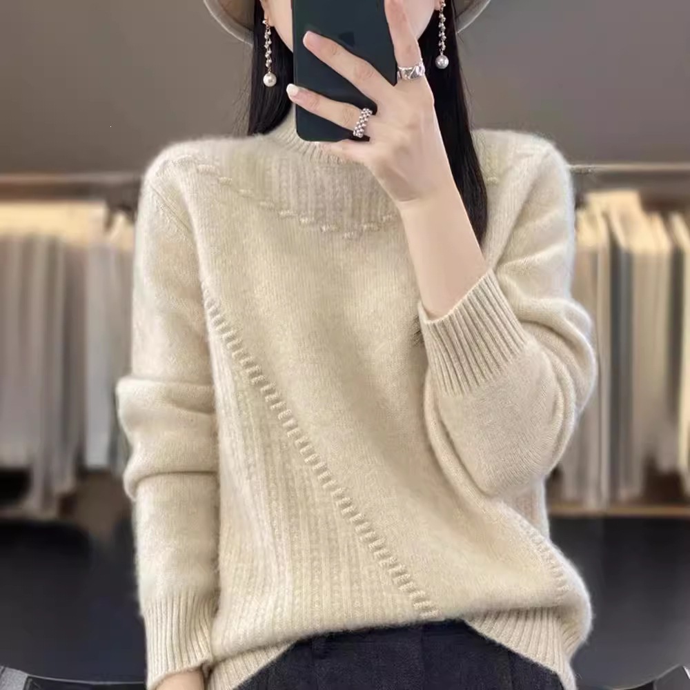 2026 early autumn new women's half-high collar sweater, thickened, warm, loose, fashionable, short, versatile, base knit top