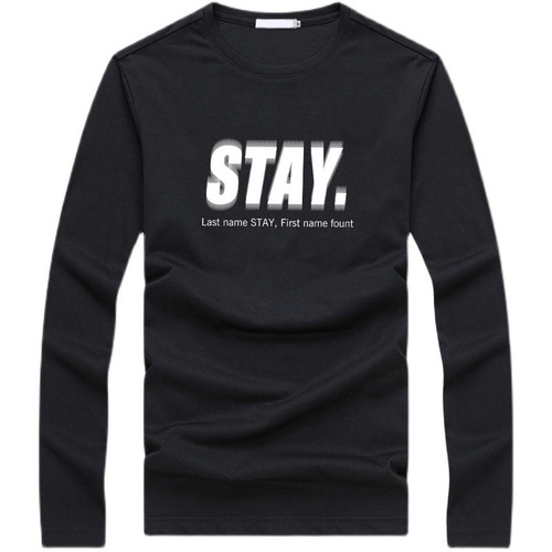 Autumn New Long-Sleeved T-Shirt for Men — Autumn New Thin Korean-Style Slim-Fit Trendy Printed Top in Stock, Men's Clothing