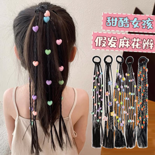 New Sweet Cool Boxing Braid Children's Wig Braid Hair Ring Little Girl High Pony Tail Love Braid Hair Rope Hair Accessories