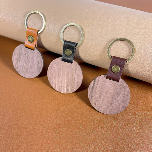 Car creative key ring wooden leather key chain bag pendant wooden leather key chain diy pendant