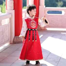 汉服男童秋冬款古风男孩唐装加绒加厚年服国风古装新年儿童拜年服