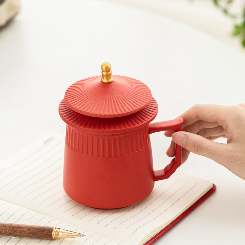 Ciudad Prohibida Wenchuang taza de cerámica de tres piezas taza de filtro conjunto de bolígrafo de portátil caja de regalo bolsa LOGO grabado
