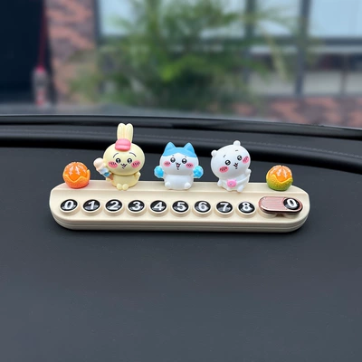 Creative Cartoon Car Number Plate, Temporary Parking Sign, Phone Number for Moving the Car, Cute Car Decoration for Women (Nömrəli dayanma kartı) - ice-cream-usaqi-come-on-xiao-ba-tilted-head-ji-yi-2-orange-white-aromatherapy-number-plate