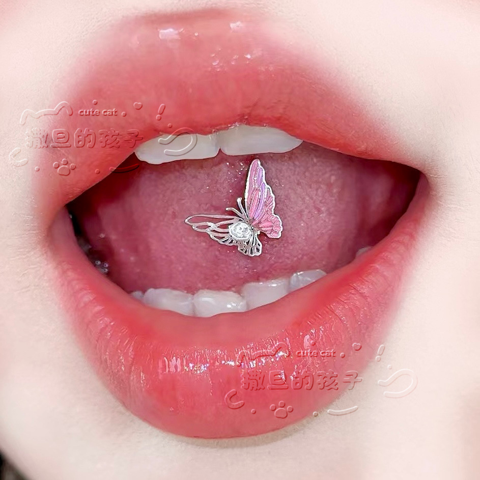 Satan's Child Butterfly Full Series Tongue Barbell - 12mm Length 1.6mm Thick 316L Surgical Steel Tongue Ring for Piercing detail image 10