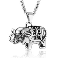 钛钢铸造大象吊坠项链吉祥动物 泰国大象图案霸气潮品不锈钢吊坠