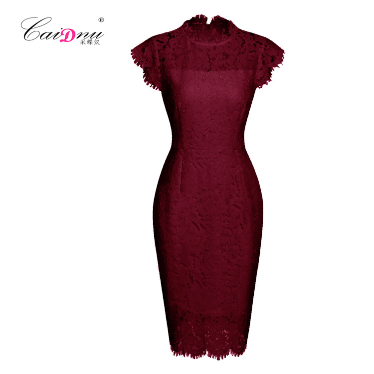 Lace elegant dress sleevless with a round collar