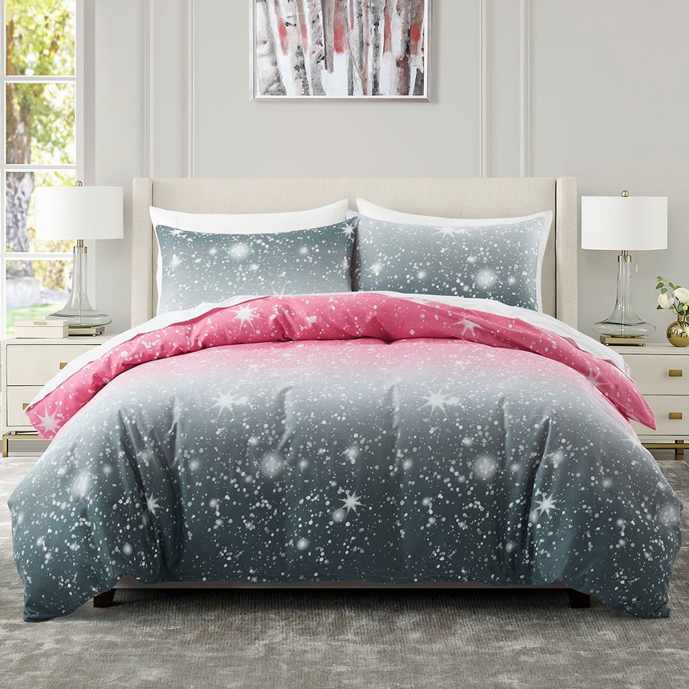 Geometric Starry Bedding Set - 3-Piece Brushed Microfiber Duvet Cover With Matching Pillowcases, Nordic Style Fitted Sheet Design_voghion.com