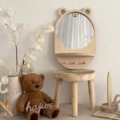 Korean-style minimalist wooden mirror vanity table with decorative mirror—Instagram-worthy rustic wall mirror, perfect as a photography prop for wall mounting