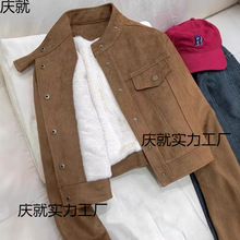 美拉德短款加绒加厚外套女秋冬新款2025韩版休闲流行小个子棉衣