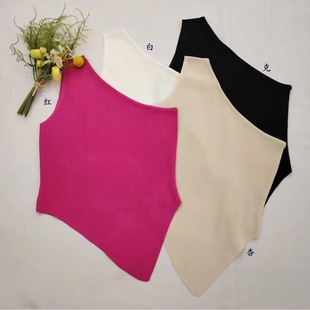 Irregular Front and Back Design Vest Women's Summer Pure Spice Girl Sexy Ice Silk Knitted Sling Top