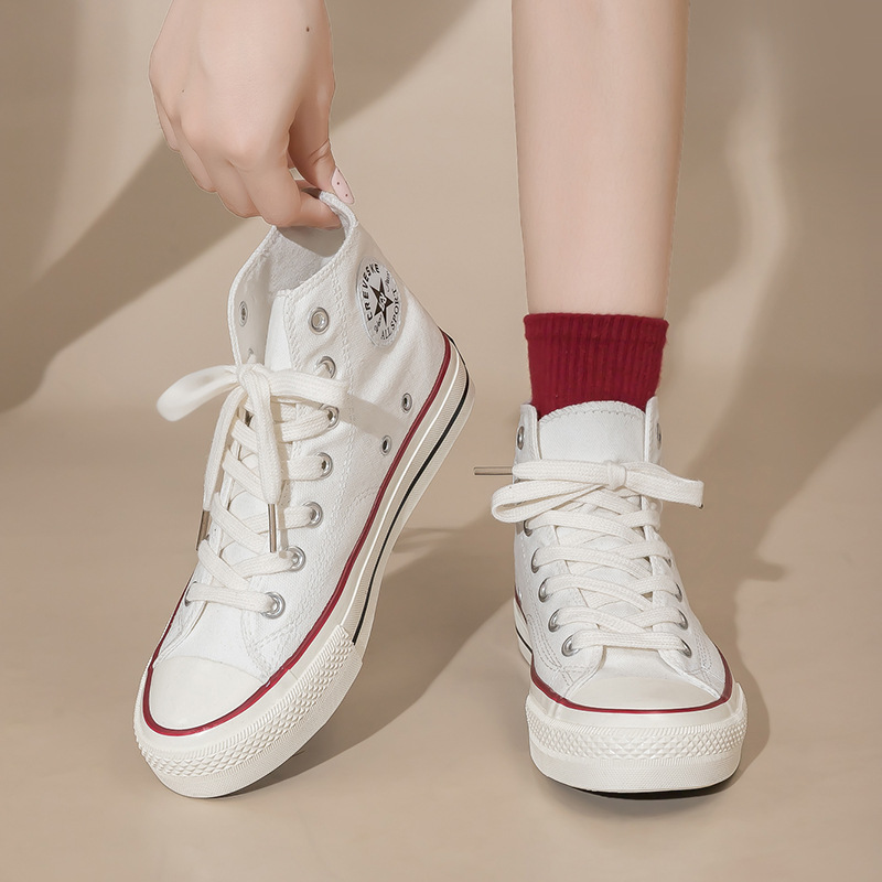Retro clásico de la década de 1970 tres veces vulcanizado aceite brillante zapatos de lona de alto perfil para hombres y mujeres parejas de zapatos de skate de estudiantes versátiles